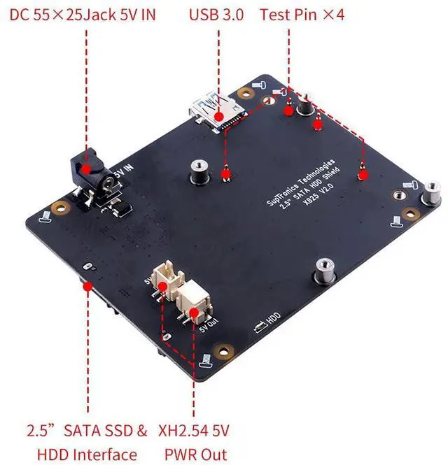 Alt view image 3 of 5 - GeeekPi SATA Storage for Raspberry Pi 4, 2.5 inch SATA HDD/SSD Expansion Board X825 V2.0 USB3.0 Shield for Raspberry Pi 4 Model B ( Only for Raspberry Pi 4B )