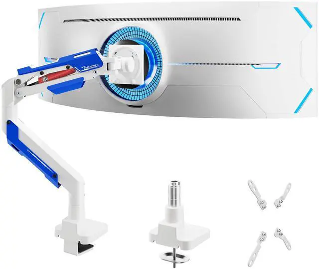 Main image of ARES WING Heavy Duty Single Monitor Arm - Gas Spring Aluminum Monitor Mount for 24"-57" Ultrawide Screens up to 66 lbs with Clamp/Grommet Desk Mount, 75/100/200 Vesa Mount, White