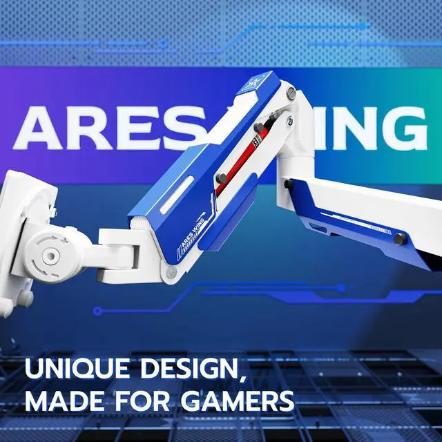 Alt view image 2 of 5 - ARES WING Heavy Duty Single Monitor Arm - Gas Spring Aluminum Monitor Mount for 24"-57" Ultrawide Screens up to 66 lbs with Clamp/Grommet Desk Mount, 75/100/200 Vesa Mount, White