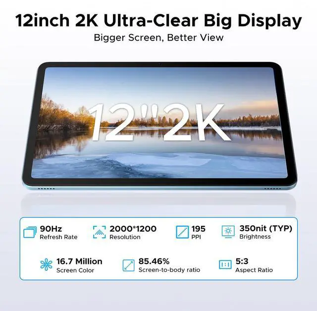 Alt view image 2 of 5 - DOOGEE U12 Updated Android 16 Tablet with Keyboard,12 inch Tablet with Gemini AI,24GB+128GB/TF 2TB Octa-Core Gaming Tablets,2K 2000x1200 FHD+IPS,9000mAh/18W,13MP+8MP,Widevine L1,5G WiFi,Metal Body