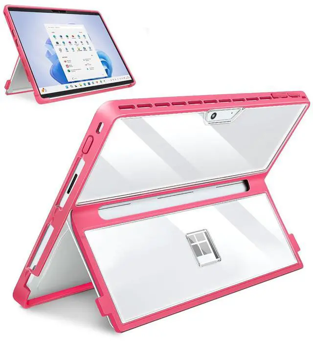 Main image of SSS·GRGB Case Updated Version fit Microsoft Surface Pro 11/10 /9/8 13-Inch, All-in-one Rugged Case Compatible with Type Cover Keyboards, Transparent&Red