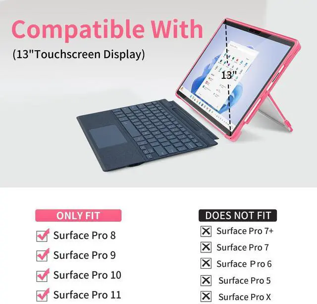 Alt view image 2 of 5 - SSS·GRGB Case Updated Version fit Microsoft Surface Pro 11/10 /9/8 13-Inch, All-in-one Rugged Case Compatible with Type Cover Keyboards, Transparent&Red