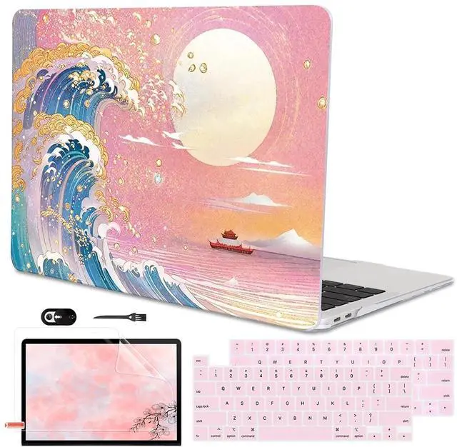 Main image of LCMOCICO for MacBook Pro 13-inch Case 2022 2021 2020-2016 Release M2 M1 Chip A2338 A2251 A2289 A2159 A1989 A1706, Pattern Plastic Hard Shell Keyboard Cover Screen Film Webcam Cover, Sunset Glow Waves