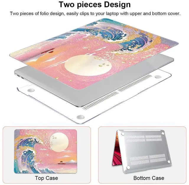 Alt view image 4 of 5 - LCMOCICO for MacBook Pro 13-inch Case 2022 2021 2020-2016 Release M2 M1 Chip A2338 A2251 A2289 A2159 A1989 A1706, Pattern Plastic Hard Shell Keyboard Cover Screen Film Webcam Cover, Sunset Glow Waves