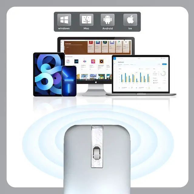 Alt view image 3 of 5 - Bluetooth Wireless Arc Travel Mouse, Dual Model (2.4G+BT5.1) Rotating Foldable Mouse for Microsoft, Rechargeable Slim Portable Mice for Laptop, Notebook, PC, MacBook, Chromebook - Silver