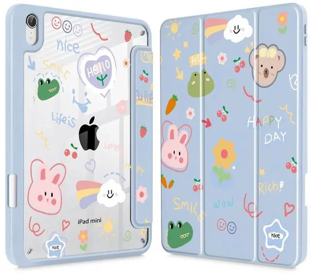 Main image of May Chen Case for iPad mini 7 (A17 Pro, 7th Generation) 2024 / iPad mini 6 (6th Gen) 8.3 Inch, [Built-in Pencil Holder] Shockproof Cover Clear Clear Back Shell Auto Wake/Sleep, Cartoon Stick Figure