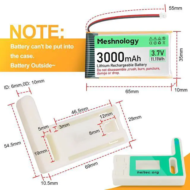 Alt view image 2 of 5 - 2 Pack ESP32 LoRa V3 Module Board with 3000mAh Battery Set - with 915MHz Antenna and SX1262 LoRa V3 Case Devices for Meshtastic Arduino LoRawan IOT