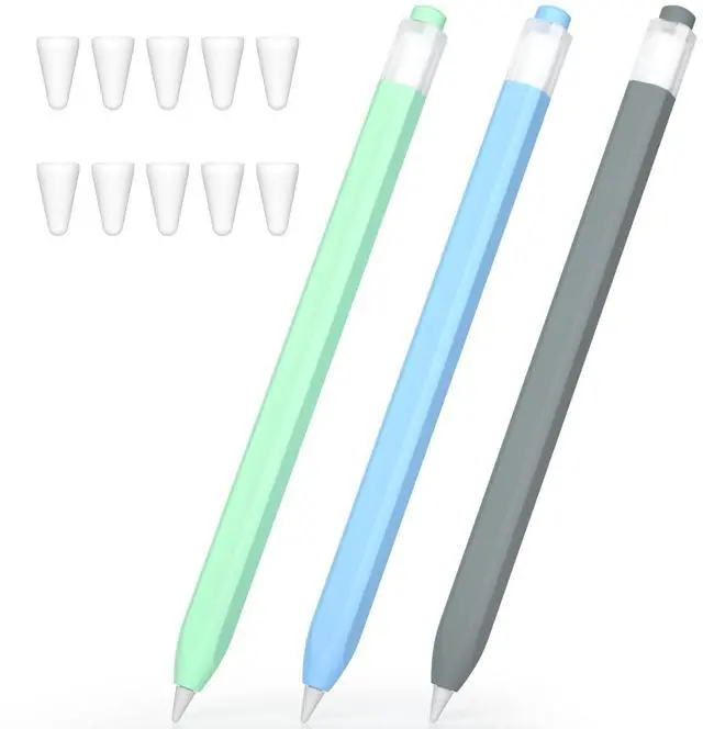Main image of JOOSKO 3 Pack Pencil Case Compatible with Apple Pencil 1st Generation, Non-Slip Silicone Case, [with 10 Silicone Tip Cover] for Apple Pencil 1st Generation (Sky Blue, Gray, Mint)