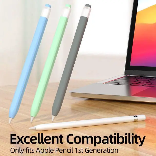 Alt view image 3 of 5 - JOOSKO 3 Pack Pencil Case Compatible with Apple Pencil 1st Generation, Non-Slip Silicone Case, [with 10 Silicone Tip Cover] for Apple Pencil 1st Generation (Sky Blue, Gray, Mint)