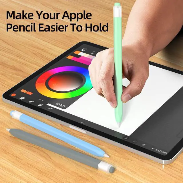 Alt view image 2 of 5 - JOOSKO 3 Pack Pencil Case Compatible with Apple Pencil 1st Generation, Non-Slip Silicone Case, [with 10 Silicone Tip Cover] for Apple Pencil 1st Generation (Sky Blue, Gray, Mint)