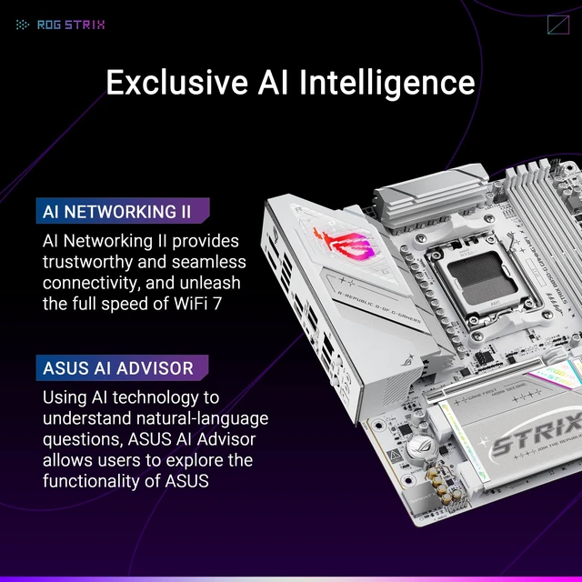 Alt view image 2 of 5 - ASUS ROG Strix B850-G Gaming WiFi AMD AM5 B850 mATX Motherboard, Advanced AI PC Ready, 14+2+1 Power Stages, DDR5 Slots, 4X M.2 Slots, PCIe 5.0 Ready, WiFi 7, 2.5G LAN, USB 20Gbps Type-C, AI Advis