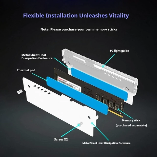 Alt view image 4 of 5 - TUMMASTER 5V 3PIN RAM Heatsink Memory Cooler DDR for DIY PC Game MOD DDR3 DDR4 (Compatible with ASUS Aura Sync,GIGABYTE RGB Fusion and MSI Mystic Light SyncMemory not Included GY-06-White-