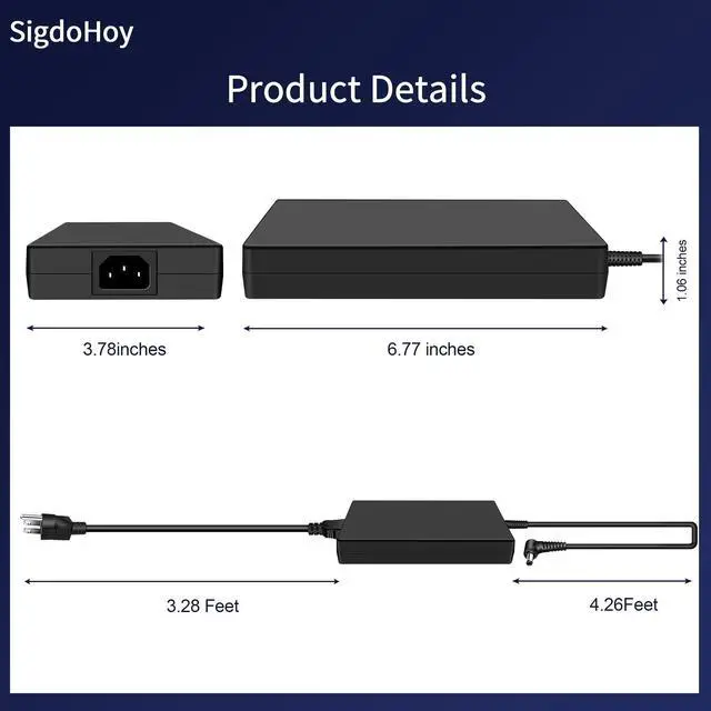 Alt view image 5 of 5 - 230W Charger for MSI GS66 GS65 GS76 GS75 Stealth WS75 WS76 WS65 WS66 P65 P75 Creator 15 17 MSI Chicony A17-230P1A A12-230P1A Power Supply Adapter Cord