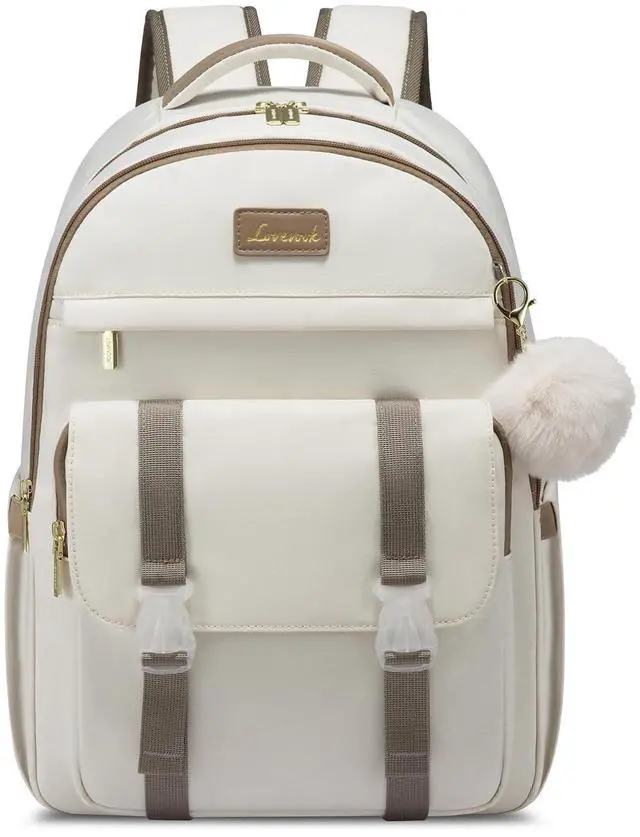LOVEVOOK School Backpack for Teen Girls, Student Backpack Purse for 14-16 Teenage, Cute Kid Bookbag, Back to School Backpacks Fit 15.6 Inch Laptop, Large College Travel Bag, Beige-khaki