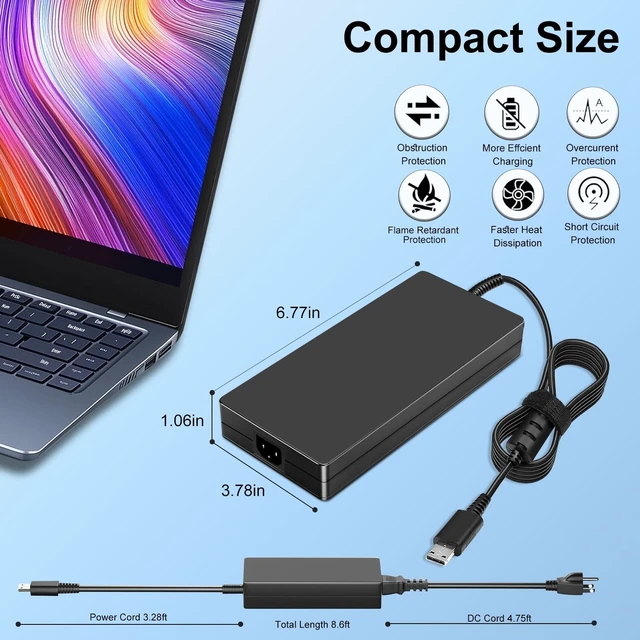 Alt view image 5 of 5 - 240W USB Tip Laptop Charger for MSI GE76 GE66 Raider GP76 GP66 Leopard GS77 MS-17K3 AC Power Adapter Supply 20V 12A