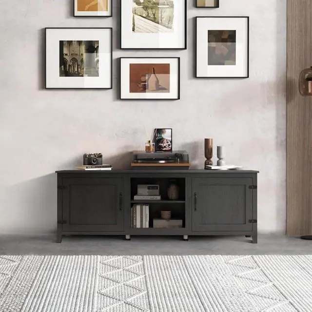 Alt view image 2 of 7 - Wesome TV Stand Storage Media Console Entertainment Center,Tradition Black,with doors