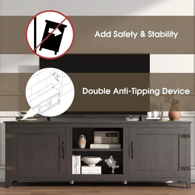 Alt view image 4 of 7 - Wesome TV Stand Storage Media Console Entertainment Center,Tradition Black,with doors