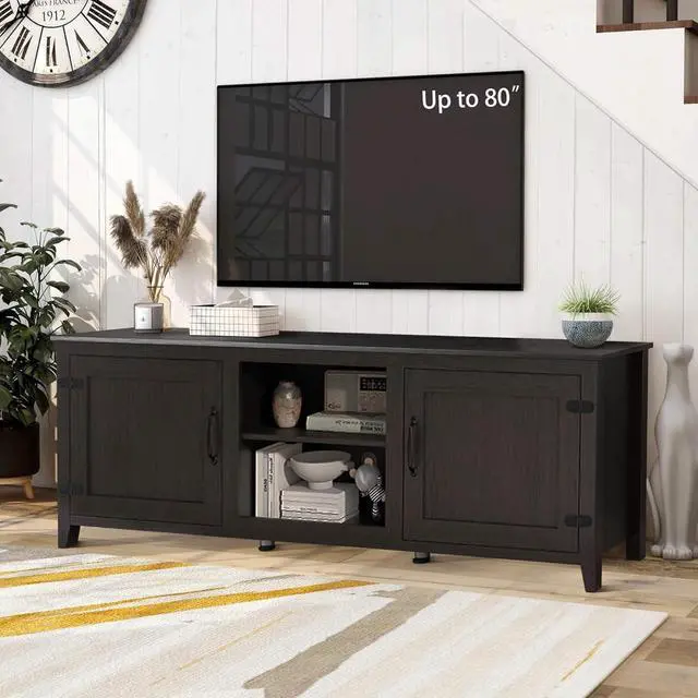 Alt view image 5 of 7 - Wesome TV Stand Storage Media Console Entertainment Center,Tradition Black,with doors