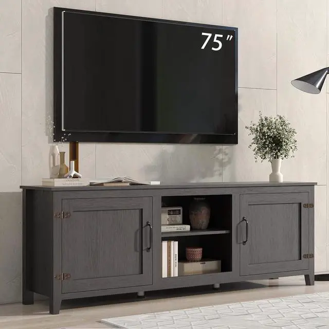 Alt view image 3 of 7 - Wesome TV Stand Storage Media Console Entertainment Center,Tradition Black,with doors