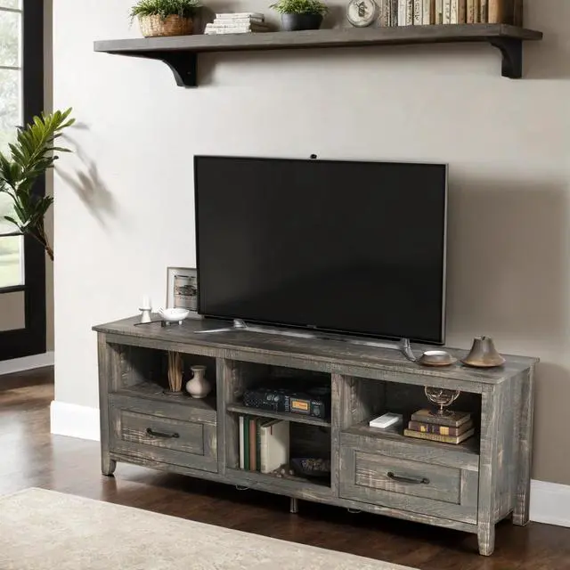 Main image of wesome  70 Inch Length TV Stand for Living Room and Bedroom, with 2 Drawers and 4 High-Capacity Storage Compartment, Black Pine