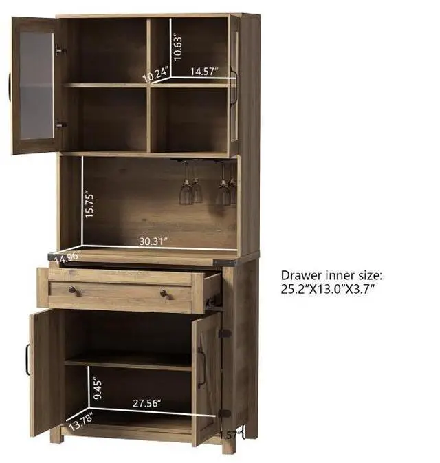 Alt view image 3 of 3 - Wesome Modern Farmhouse Double Barn Door Accent Bar Cabinet with Goblet Holder, Yellow Walnut