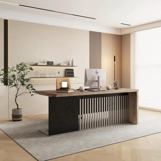 Alt view image 4 of 6 - 63" Heavy-Duty Executive Office Desk, Modern PC Computer Workstation with Ultra-Thick 1.97" Desktop & Stainless Steel Frame, Large Business Study Writing Table for Home Office Right 70.87 in