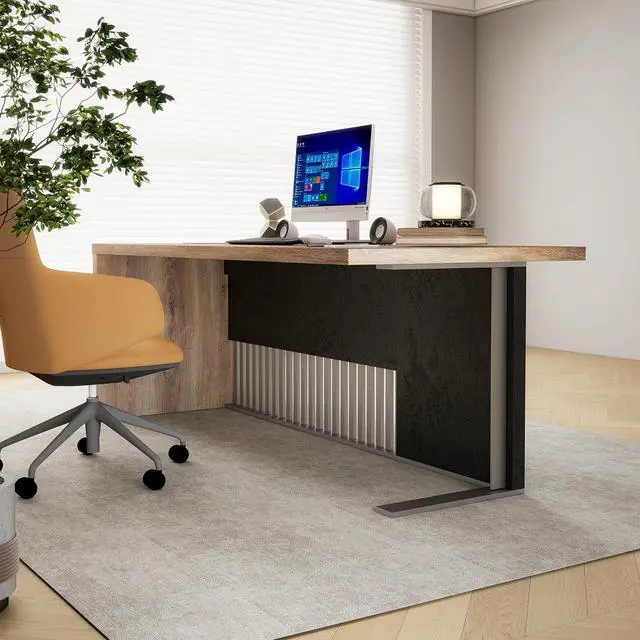 Alt view image 5 of 6 - 63" Heavy-Duty Executive Office Desk, Modern PC Computer Workstation with Ultra-Thick 1.97" Desktop & Stainless Steel Frame, Large Business Study Writing Table for Home Office Right 70.87 in