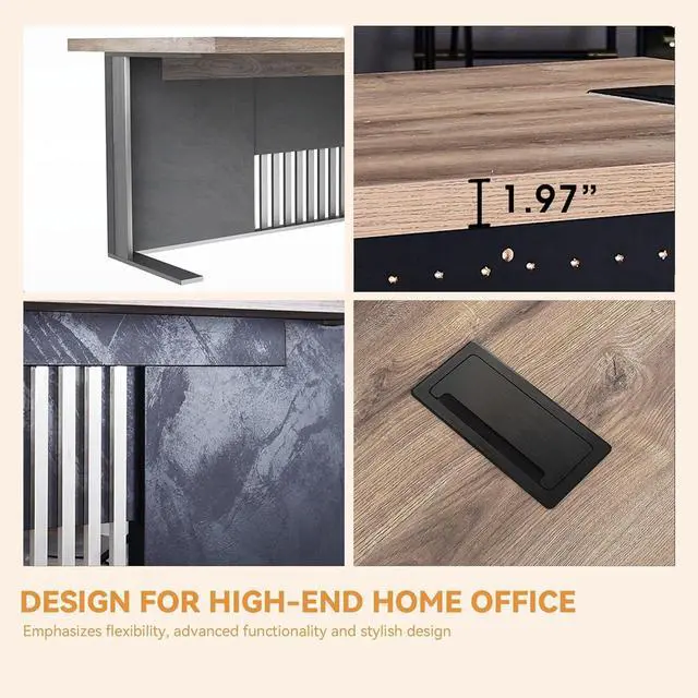Alt view image 3 of 6 - 63" Heavy-Duty Executive Office Desk, Modern PC Computer Workstation with Ultra-Thick 1.97" Desktop & Stainless Steel Frame, Large Business Study Writing Table for Home Office Right 70.87 in
