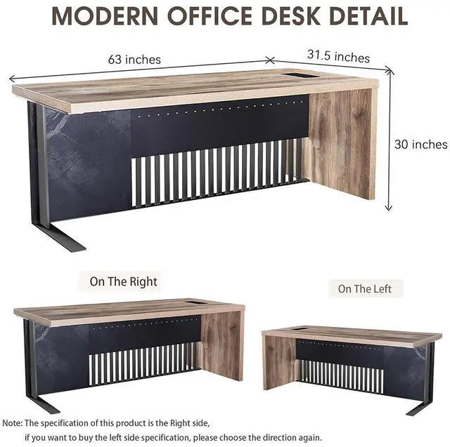 Alt view image 2 of 6 - 63" Heavy-Duty Executive Office Desk, Modern PC Computer Workstation with Ultra-Thick 1.97" Desktop & Stainless Steel Frame, Large Business Study Writing Table for Home Office Right 70.87 in