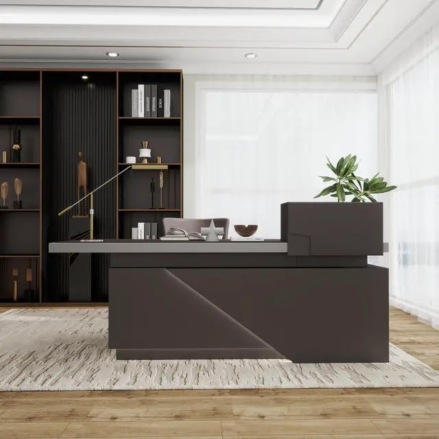 Main image of 86" x 78" Luxury L-Shaped Executive Office Desk, Massive CEO Corner PC Workstation with Integrated Power Outlets, Smart LED Lighting & Heavy-Duty Storage Cabinet Left 86 in