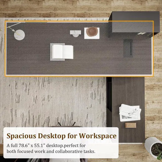 Alt view image 4 of 7 - 86" x 78" Luxury L-Shaped Executive Office Desk, Massive CEO Corner PC Workstation with Integrated Power Outlets, Smart LED Lighting & Heavy-Duty Storage Cabinet Right 86 in