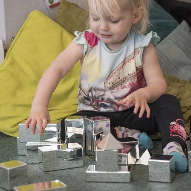 Alt view image 6 of 6 - TTS Metallic Mini Construction Blocks  Mirror Finish Sensory Building Set  STEM Learning Toy for Kids - 32 Pieces