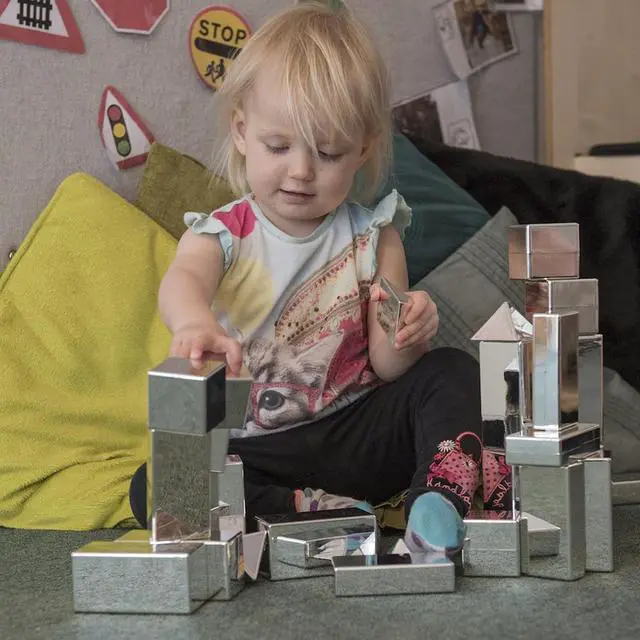Alt view image 5 of 6 - TTS Metallic Mini Construction Blocks  Mirror Finish Sensory Building Set  STEM Learning Toy for Kids - 32 Pieces