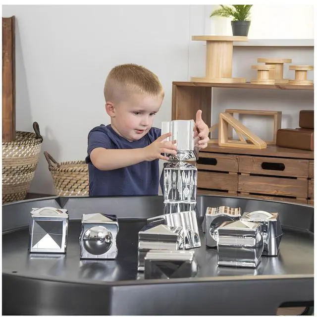 Alt view image 3 of 5 - TTS Metallic Distorting Cubes Set - 12 Pieces | Creative Geometric Blocks for Kids & Adults | Stress Relief, Brain Teaser, STEM Toy
