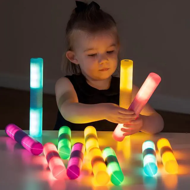 Main image of TTS Rechargeable Light-Up Glow Cylinders - 12-Piece Set | Sensory Toy for Kids Ages 10 Months & Up | Visual Stimulation & Early Learning