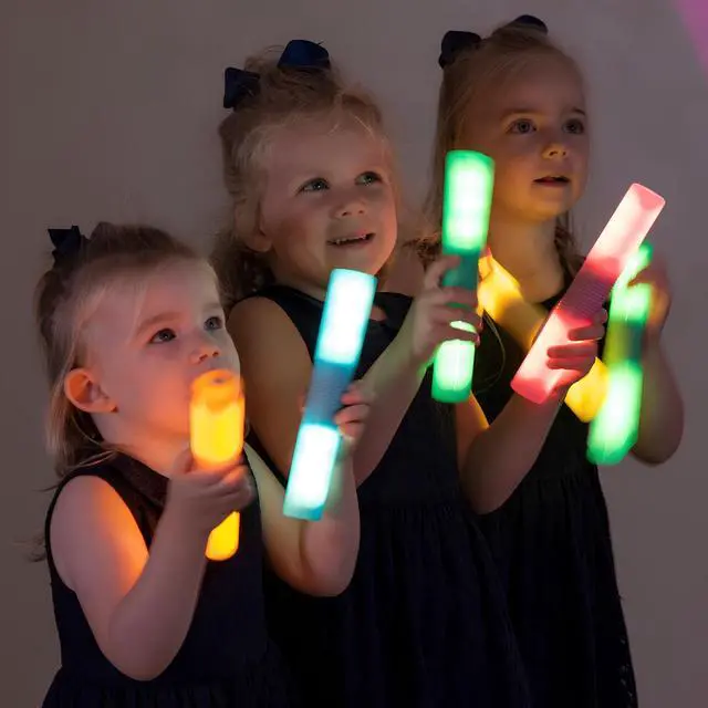 Alt view image 3 of 6 - TTS Rechargeable Light-Up Glow Cylinders - 12-Piece Set | Sensory Toy for Kids Ages 10 Months & Up | Visual Stimulation & Early Learning
