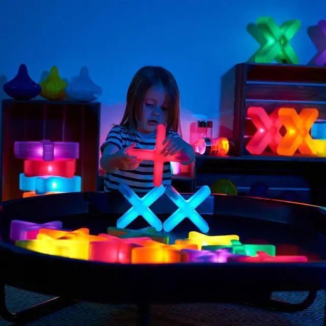 Alt view image 2 of 7 - TTS Glow Crosses Small 12pcs - Rechargeable Light & Color Learning Manipulatives - STEM Education Play Learning Figures for Kids Ages 10+ Months