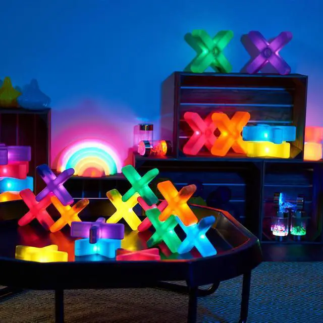 Alt view image 4 of 7 - TTS Glow Crosses Small 12pcs - Rechargeable Light & Color Learning Manipulatives - STEM Education Play Learning Figures for Kids Ages 10+ Months