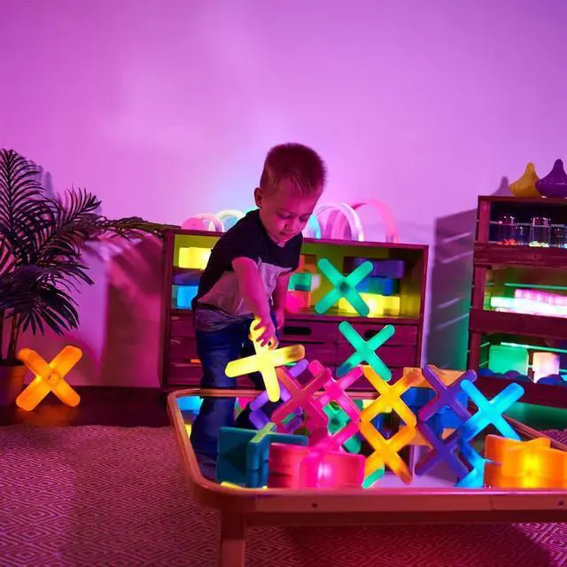 Alt view image 5 of 7 - TTS Glow Crosses Small 12pcs - Rechargeable Light & Color Learning Manipulatives - STEM Education Play Learning Figures for Kids Ages 10+ Months
