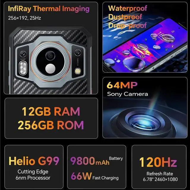 Alt view image 2 of 7 - Oukitel WP21 Ultra Rugged Smartphone 9800mAh  Cellphone 12GB 256GB