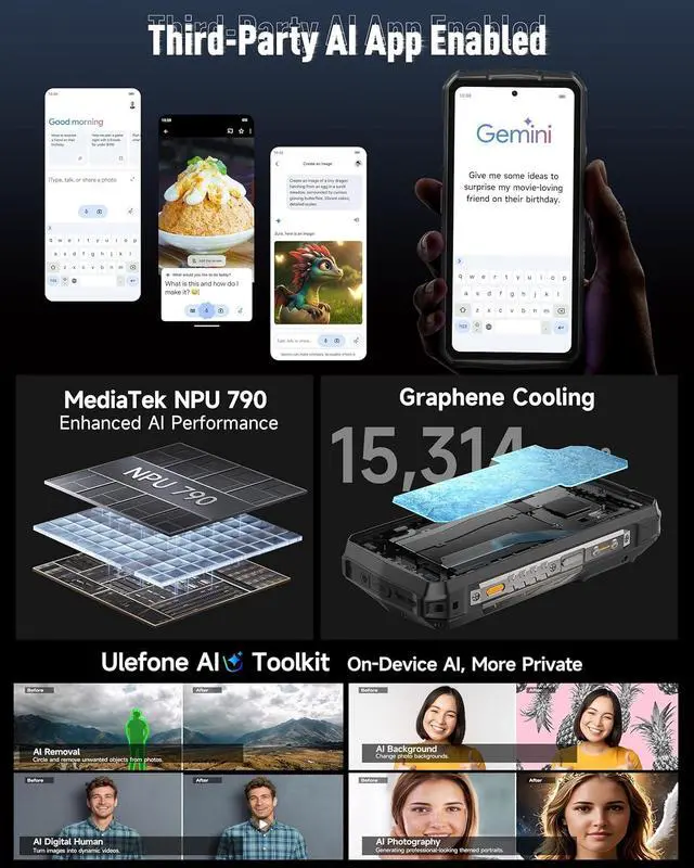 Alt view image 6 of 6 - Ulefone Armor 29 Ultra AI Rugged Smartphone, 21200mAh 120W 16GB+1TB