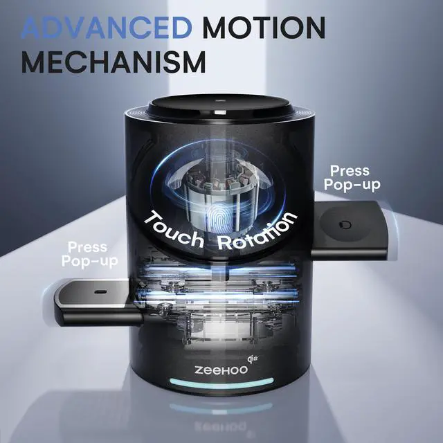Alt view image 4 of 7 - ZEEHOO CylinTrick-R 3-in-1 Magnetic Wireless Charging Station with 15W Qi2 Fast Charging for iPhone 16/15/14/13/12, Apple Watch, and AirPods - Includes 30W Travel Adapter, Auto-Rotating Dock Black