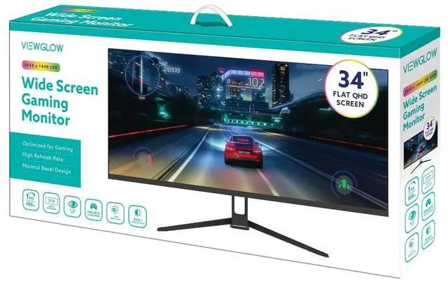 Alt view image 6 of 7 - ViewGlow 34" GAMING MONITOR 3440X1440 LED WQHD 1MS 100HZ 21:9 WIDE MONITOR IMMERSIVE GAMING