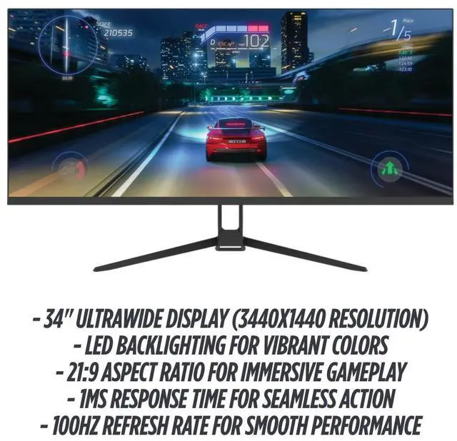 Alt view image 4 of 7 - ViewGlow 34" GAMING MONITOR 3440X1440 LED WQHD 1MS 100HZ 21:9 WIDE MONITOR IMMERSIVE GAMING