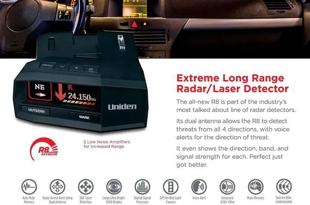 Alt view image 17 of 20 - Uniden R8 Extreme Long Range Radar / Laser Detector - Black