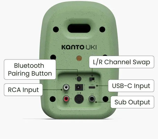 Alt view image 4 of 7 - Kanto UKI 100 W Active Desktop Computer Speakers with Bluetooth and USB-C | Intelligent Sub Integration | Headphone Out | Pair | Sage