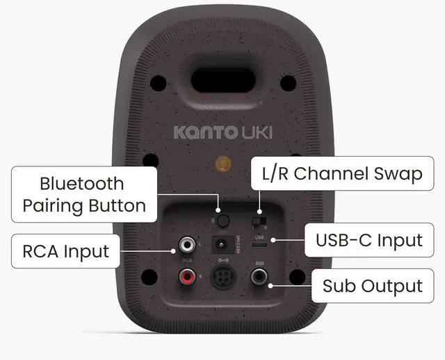 Alt view image 4 of 7 - Kanto UKI 100 W Active Desktop Computer Speakers with Bluetooth and USB-C | Intelligent Sub Integration | Headphone Out | Pair | Pumice