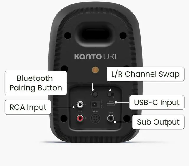 Alt view image 3 of 7 - Kanto UKI 100 W Active Desktop Computer Speakers with Bluetooth and USB-C | Intelligent Sub Integration | Headphone Out | Pair | Onyx