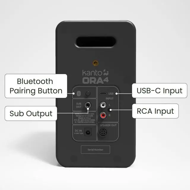 Alt view image 4 of 7 - Kanto ORA4 Bi-Amplified Reference Desktop Speakers + SUB8V 8" Sealed Powered Subwoofer Bundle | Bluetooth 5.0 | USB-C | Auto Crossover | 220W Total RMS | Matte Black