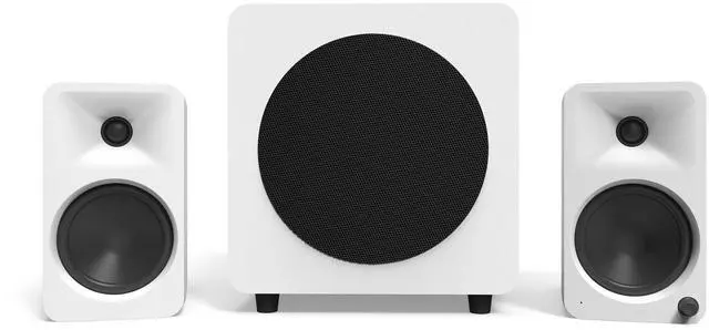 Main image of Kanto ORA4 Bi-Amplified Reference Desktop Speakers + SUB8V 8" Sealed Powered Subwoofer Bundle | Bluetooth 5.0 | USB-C | Auto Crossover | 220W Total RMS | Matte White
